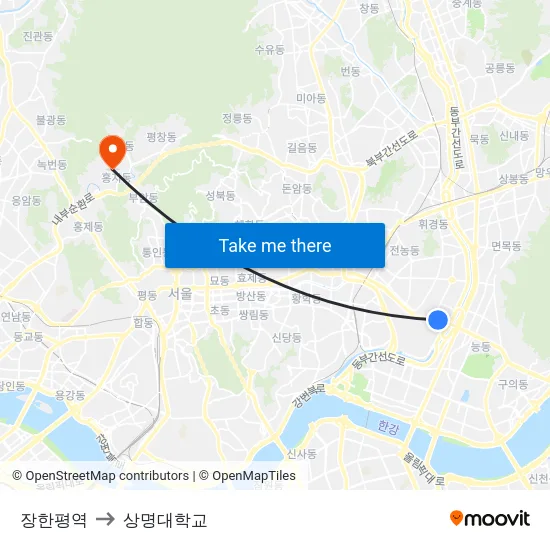 장한평역 to 상명대학교 map