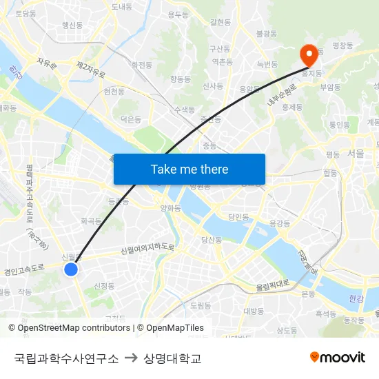 국립과학수사연구소 to 상명대학교 map