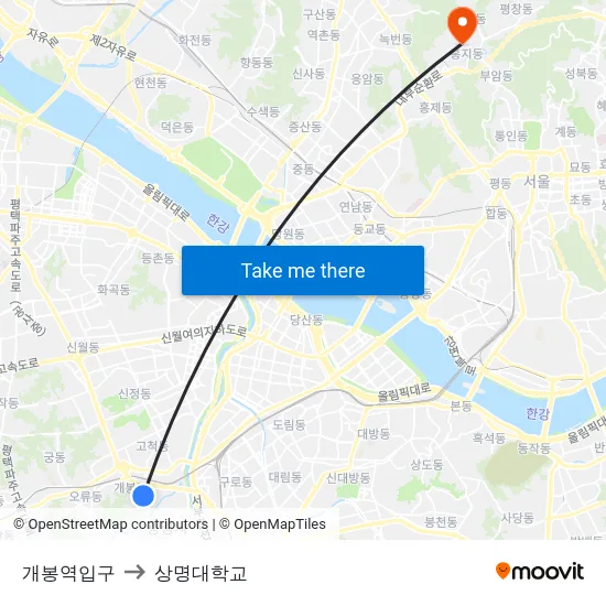 개봉역입구 to 상명대학교 map