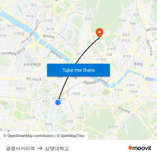 광명사거리역 to 상명대학교 map