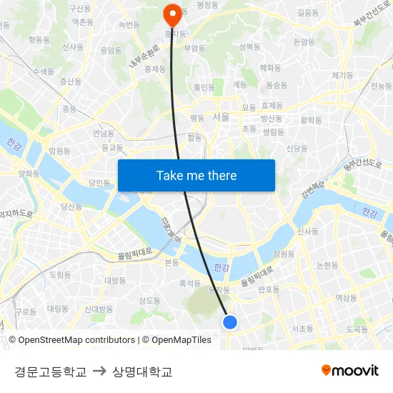 경문고등학교 to 상명대학교 map