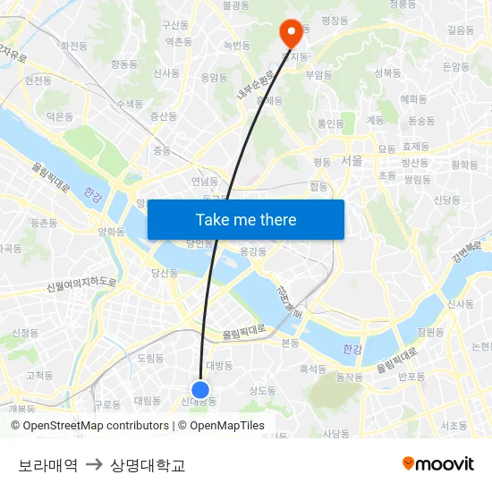 보라매역 to 상명대학교 map