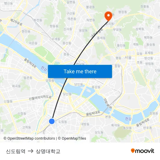 신도림역 to 상명대학교 map