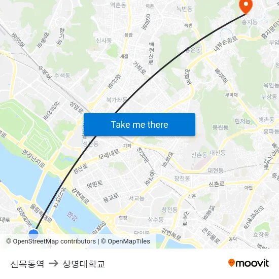 신목동역 to 상명대학교 map
