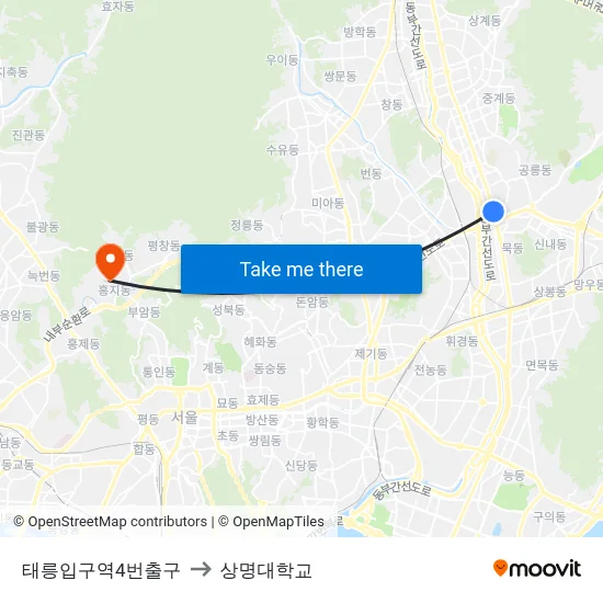 태릉입구역4번출구 to 상명대학교 map