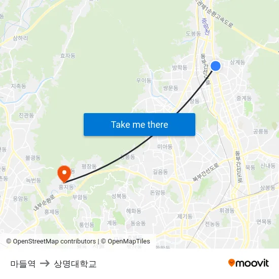 마들역 to 상명대학교 map