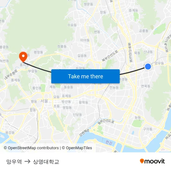 망우역 to 상명대학교 map
