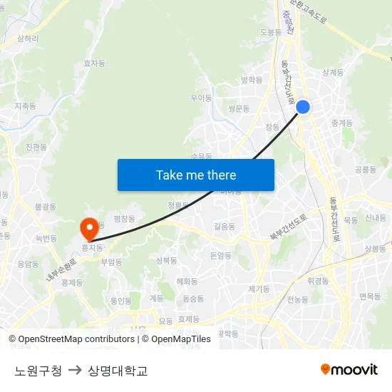 노원구청 to 상명대학교 map