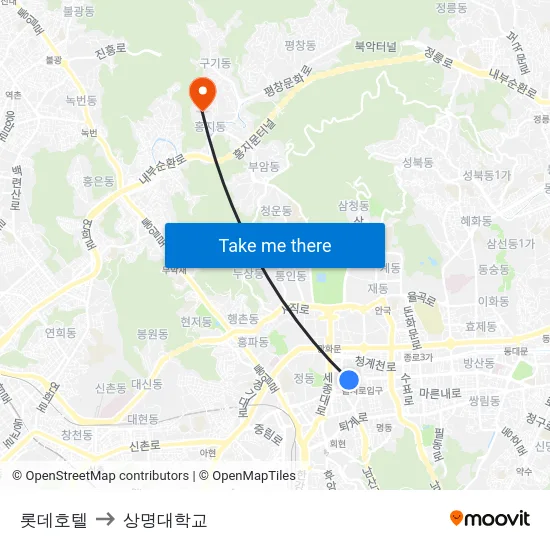 롯데호텔 to 상명대학교 map