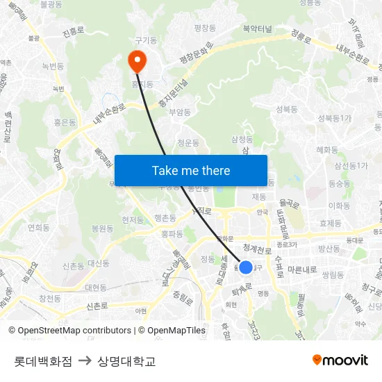 롯데백화점 to 상명대학교 map
