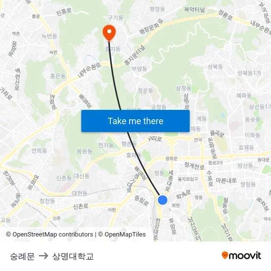 숭례문 to 상명대학교 map