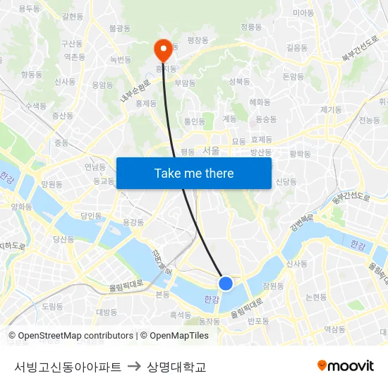 서빙고신동아아파트 to 상명대학교 map