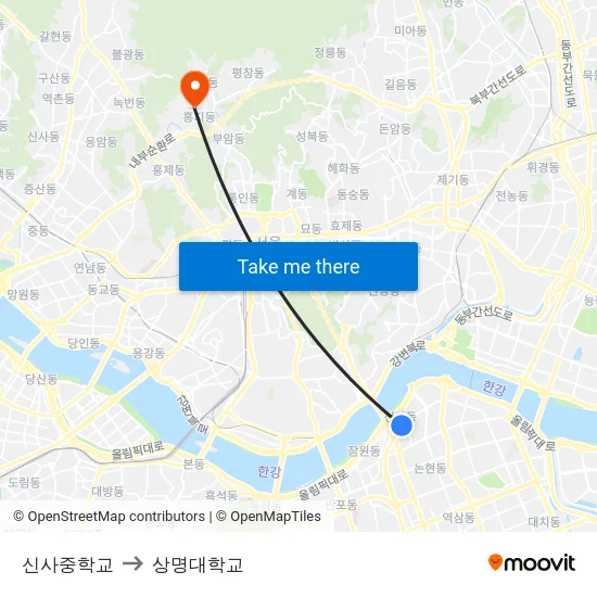 신사중학교 to 상명대학교 map