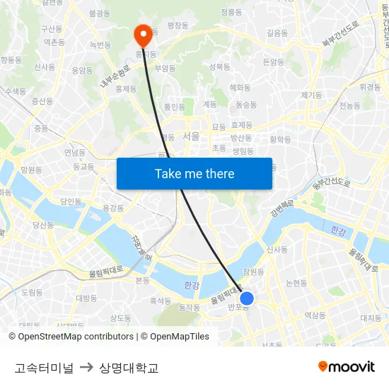 고속터미널 to 상명대학교 map