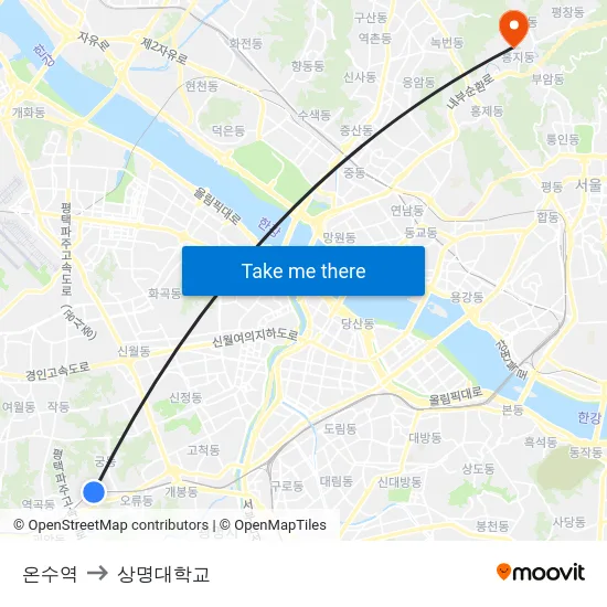 온수역 to 상명대학교 map