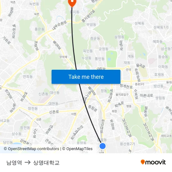 남영역 to 상명대학교 map