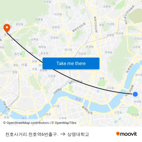 천호사거리.천호역6번출구. to 상명대학교 map