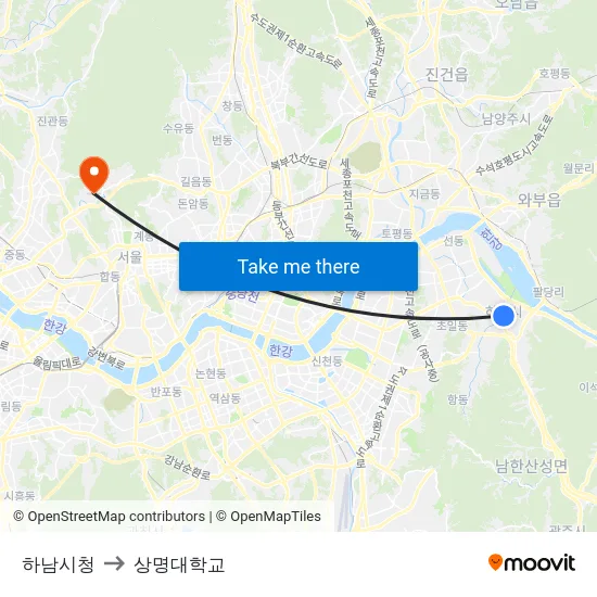 하남시청 to 상명대학교 map
