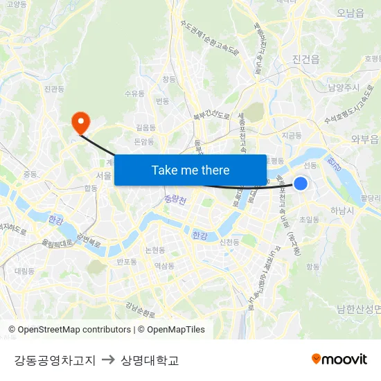 강동공영차고지 to 상명대학교 map
