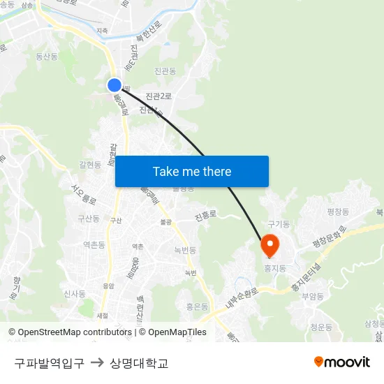 구파발역입구 to 상명대학교 map