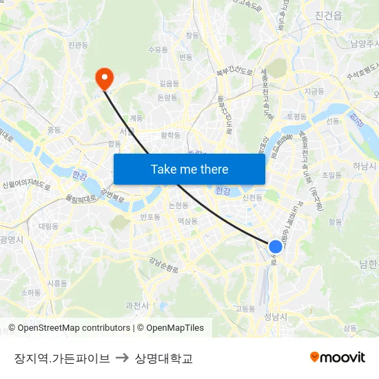 장지역.가든파이브 to 상명대학교 map