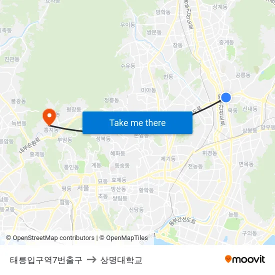 태릉입구역7번출구 to 상명대학교 map
