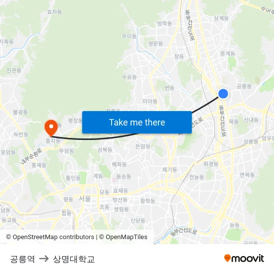 공릉역 to 상명대학교 map