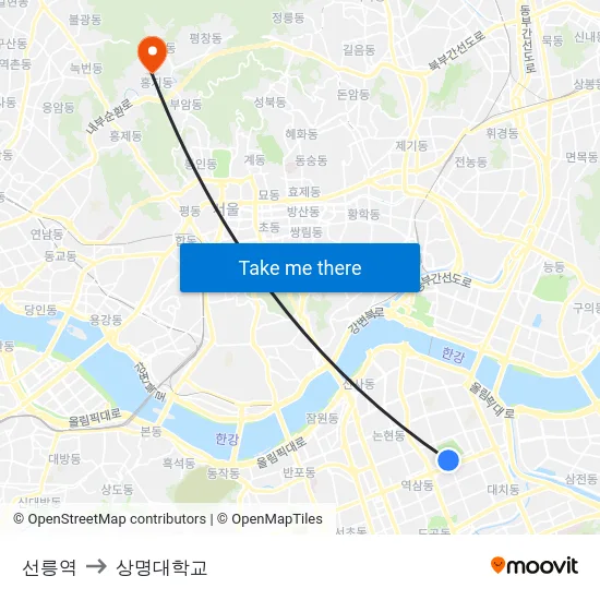 선릉역 to 상명대학교 map