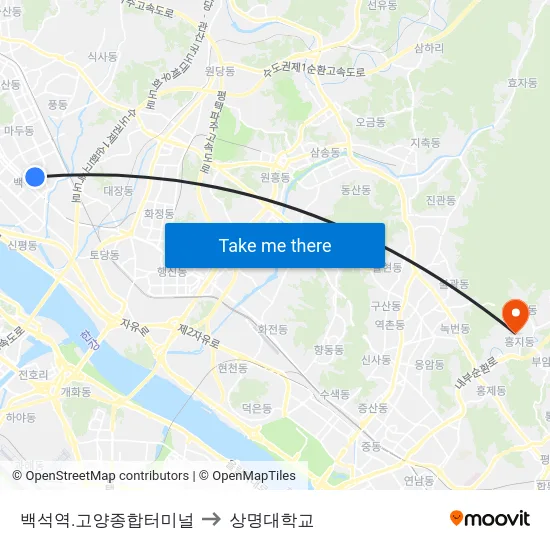 백석역.고양종합터미널 to 상명대학교 map