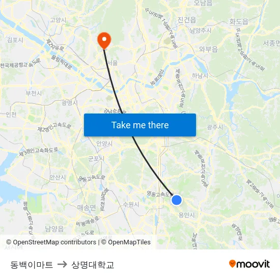 동백이마트 to 상명대학교 map