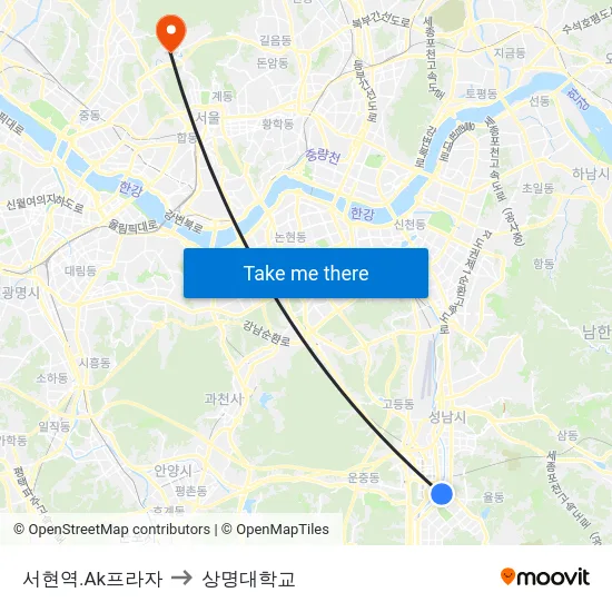 서현역.Ak프라자 to 상명대학교 map