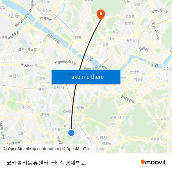 코카콜라물류센터 to 상명대학교 map