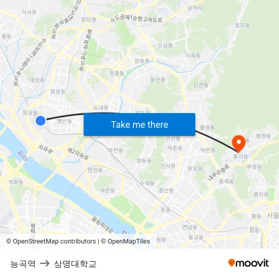 능곡역 to 상명대학교 map