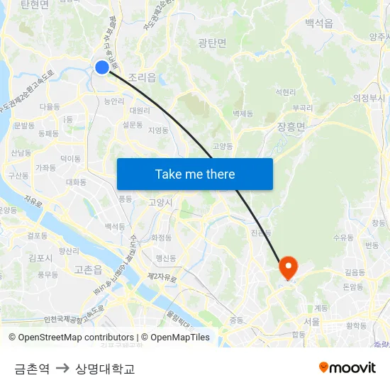 금촌역 to 상명대학교 map