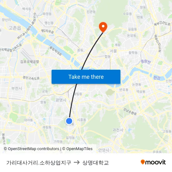 가리대사거리.소하상업지구 to 상명대학교 map