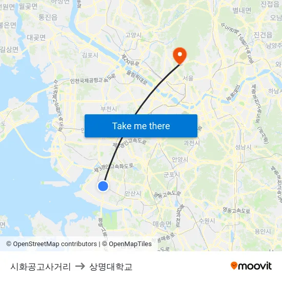 시화공고사거리 to 상명대학교 map