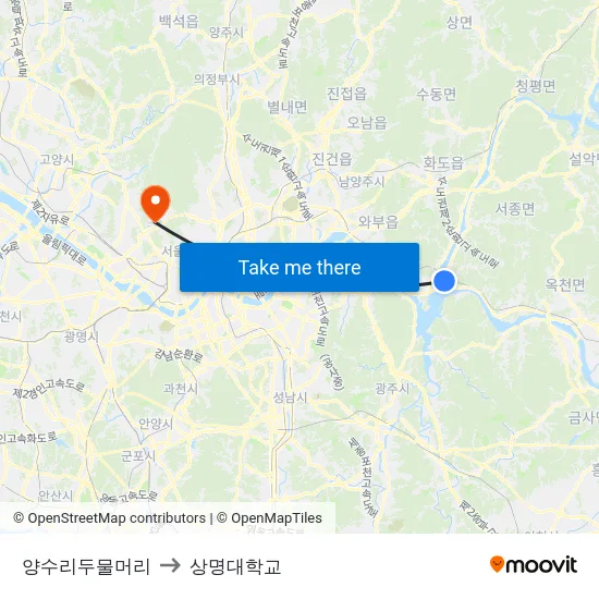 양수리두물머리 to 상명대학교 map