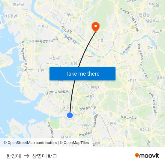 한양대 to 상명대학교 map
