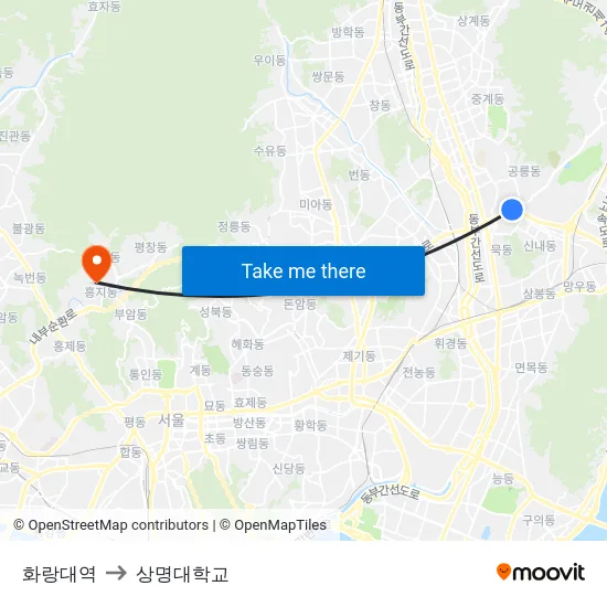 화랑대역 to 상명대학교 map
