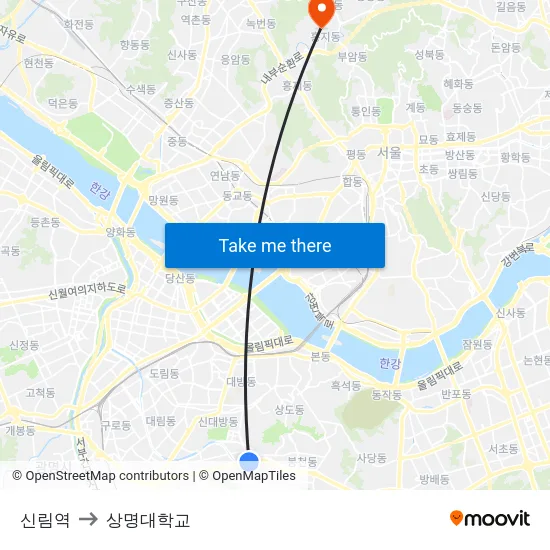 신림역 to 상명대학교 map