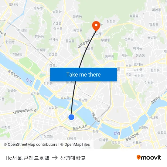 Ifc서울.콘래드호텔 to 상명대학교 map
