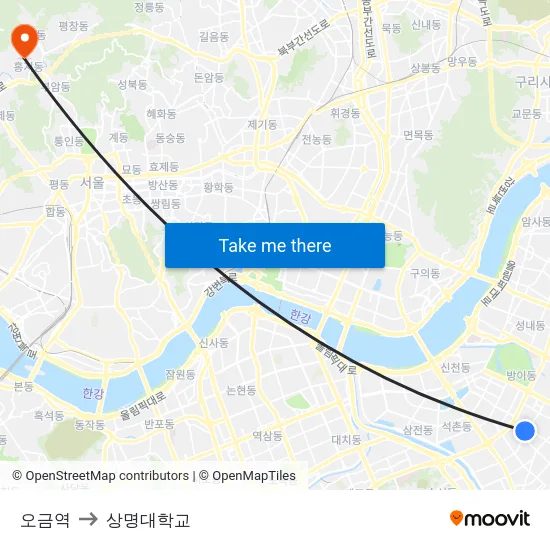 오금역 to 상명대학교 map