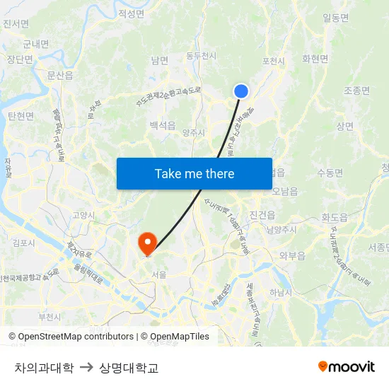 차의과대학 to 상명대학교 map