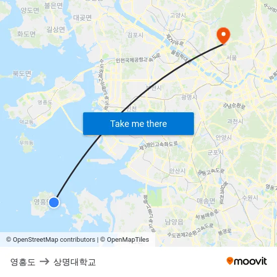 영흥도 to 상명대학교 map