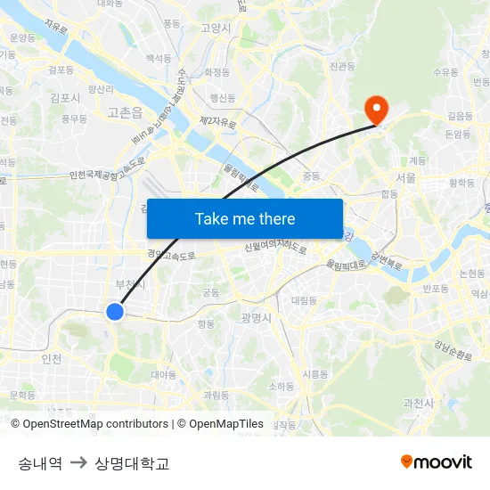 송내역 to 상명대학교 map