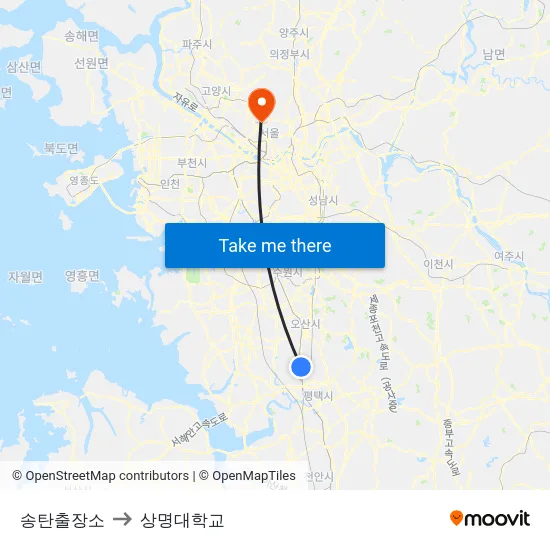 송탄출장소 to 상명대학교 map