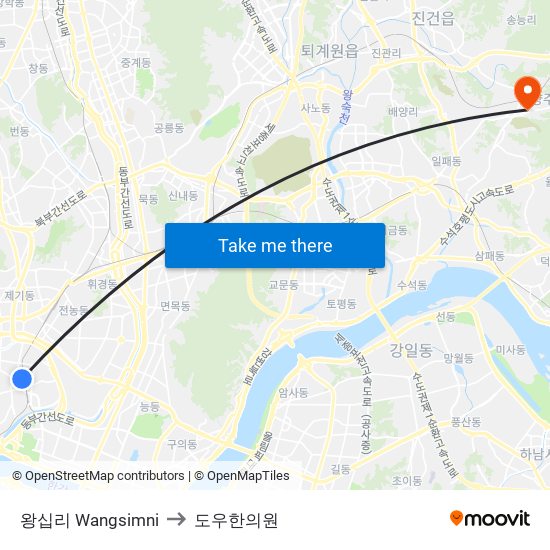 왕십리 Wangsimni to 도우한의원 map