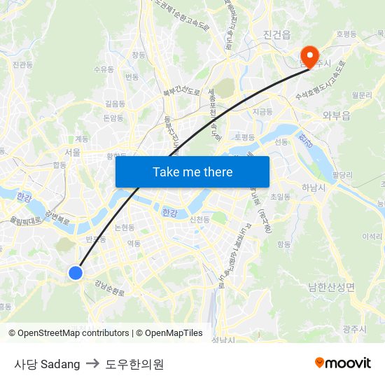 사당 Sadang to 도우한의원 map