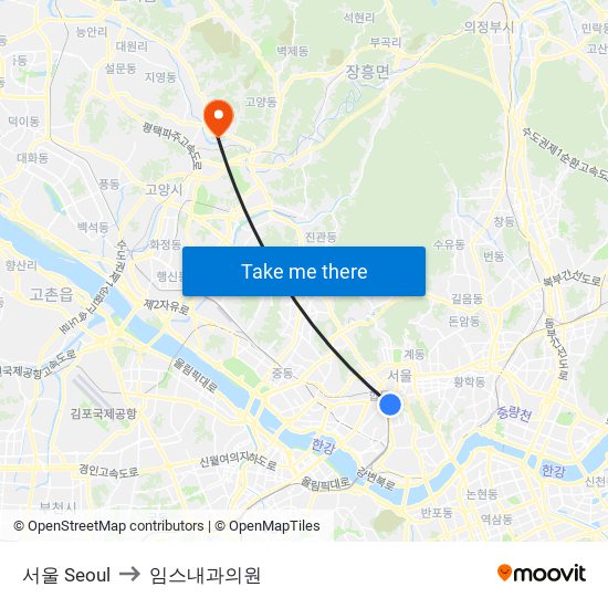 서울 Seoul to 임스내과의원 map