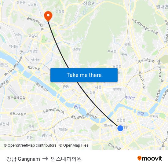 강남 Gangnam to 임스내과의원 map